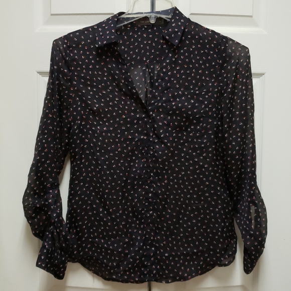 The Limited Tops - The Limited Navy & Red Sheer Blouse